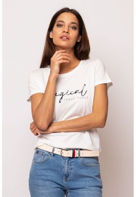 Tricou din amestec de modal cu imprimeu text