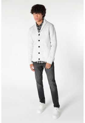 Cardigan slim fit cu guler-sal