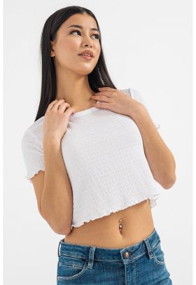 Tricou crop cu decolteu la baza gatului