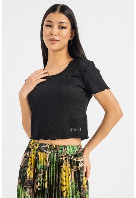 Tricou crop cu decolteu la baza gatului