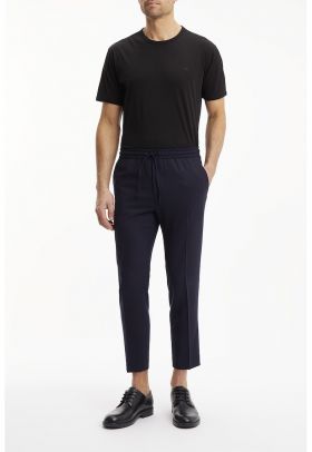 Pantaloni jogger crop de lana cu snur