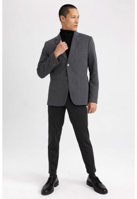 Sacou slim fit cu buzunare cu refilet