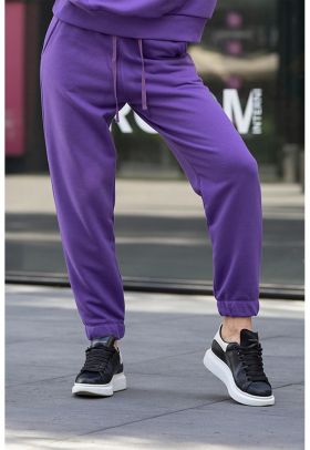 Pantaloni sport din amestec de bumbac cu talie inalta