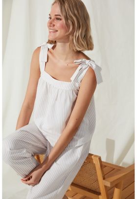 Bluza de pijama din amestec de in cu model in dungi Brea