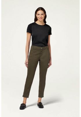 Pantaloni crop din amestec de lyocell cu talie inalta