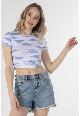 Tricou crop cu imprimeu