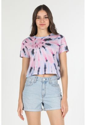 Tricou crop regular fit cu mode tie-dye