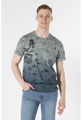 Tricou din bumbac cu decolteu la baza gatului