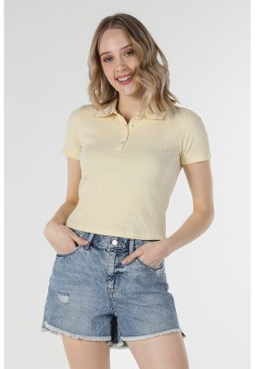 Tricou polo crop slim fit