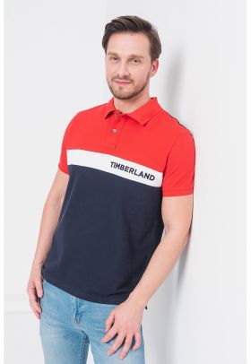 Tricou polo de bumbac pique cu model colorblock