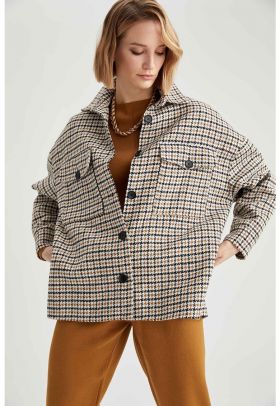 Palton cu model houndstooth supradimensionat