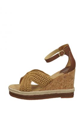 Sandale cu talpa wedge si insertii din material textil