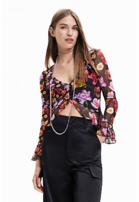 Bluza crop cu model floral