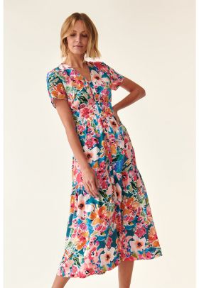 Rochie cu decolteu in V si imprimeu floral