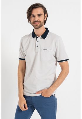 Tricou polo de bumbac cu margini contrastante