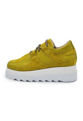 Pantofi din piele si piele intoarsa cu talpa wedge