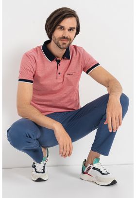 Tricou polo de bumbac cu margini contrastante