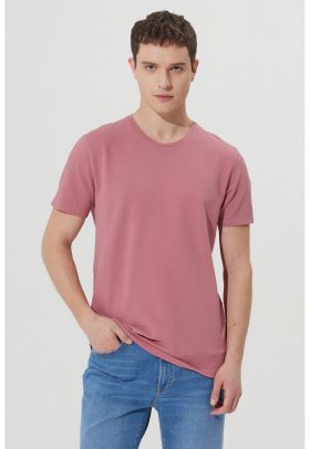 Tricou slim fit din amestec de modal cu decolteu la baza gatului