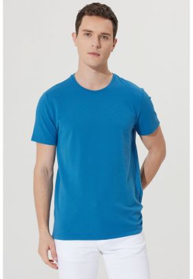 Tricou slim fit din amestec de modal cu decolteu la baza gatului