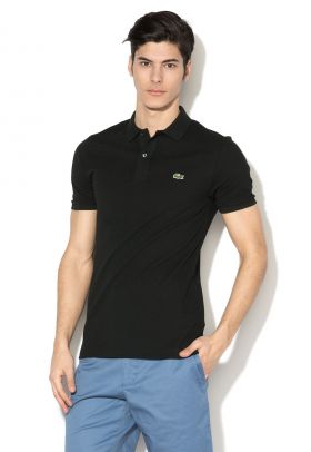 Tricou polo slim fit negru din pique cu logo PH4012-00-031