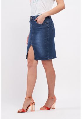 Fusta din denim cu slit frontal