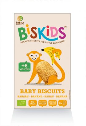 Biscuiti biskids cu banane, fara zahar (de la 6 luni) eco-bio 120g - Belkorn