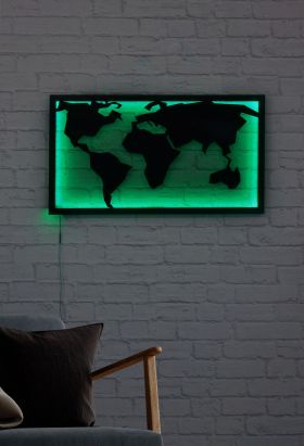 Decoratiune luminoasa LED, World Map 2, MDF, 60 LED-uri, Verde