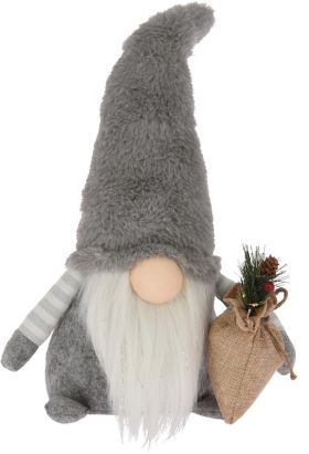 Decoratiune luminoasa Gnome w bag, H38 cm, plus, gri