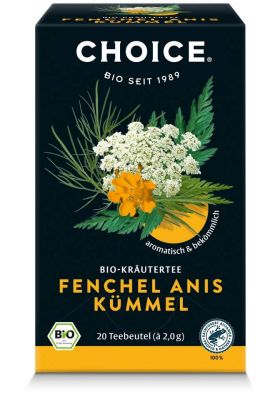 Ceai bio din plante fenicul, anason si chimen, 20 pliculete a 2 g / 40,0 g Choice®