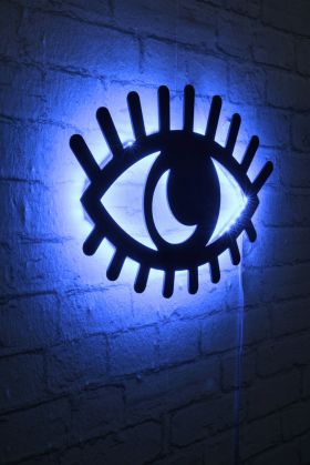 Decoratiune luminoasa LED, Evil Eye, MDF, 60 LED-uri, Albastru