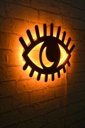 Decoratiune luminoasa LED, Evil Eye, MDF, 60 LED-uri, Galben