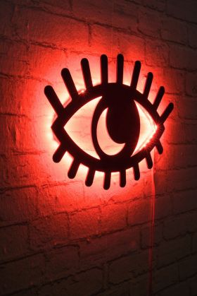 Decoratiune luminoasa LED, Evil Eye, MDF, 60 LED-uri, Rosu