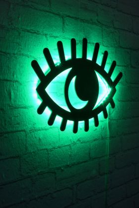 Decoratiune luminoasa LED, Evil Eye, MDF, 60 LED-uri, Verde