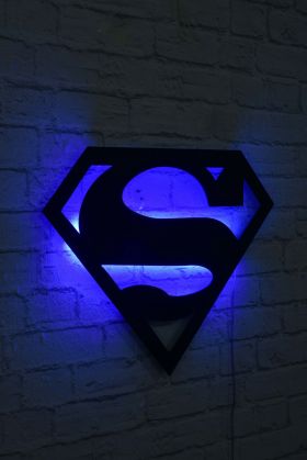 Decoratiune luminoasa LED, Superman, MDF, 60 LED-uri, Albastru