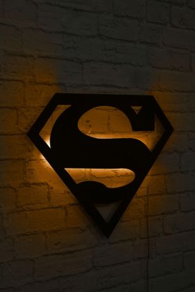 Decoratiune luminoasa LED, Superman, MDF, 60 LED-uri, Galben