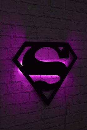 Decoratiune luminoasa LED, Superman, MDF, 60 LED-uri, Roz