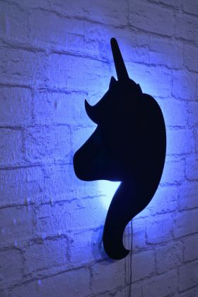 Decoratiune luminoasa LED, Unicorn, MDF, 60 LED-uri, Albastru