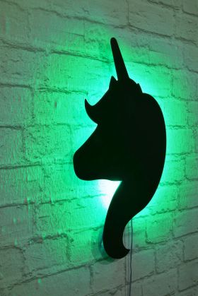 Decoratiune luminoasa LED, Unicorn, MDF, 60 LED-uri, Verde