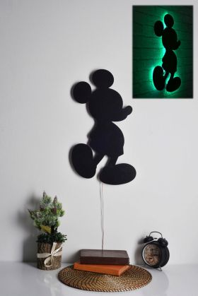 Decoratiune luminoasa LED, Mickey Mouse, MDF, 60 LED-uri, Verde