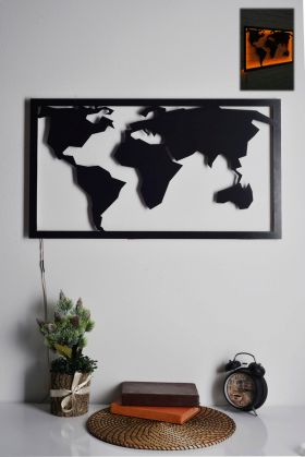 Decoratiune luminoasa LED, World Map 2, MDF, 60 LED-uri, Galben