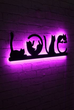 Decoratiune luminoasa LED, Cat Love, MDF, 60 LED-uri, Roz