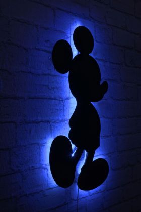 Decoratiune luminoasa LED, Mickey Mouse, MDF, 60 LED-uri, Albastru