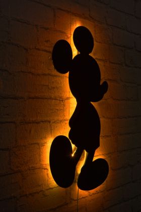 Decoratiune luminoasa LED, Mickey Mouse, MDF, 60 LED-uri, Galben