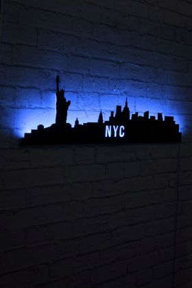 Decoratiune luminoasa LED, NYC Skyline, MDF, 60 LED-uri, Albastru