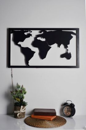 Decoratiune luminoasa LED, World Map 2, MDF, 60 LED-uri, Galben