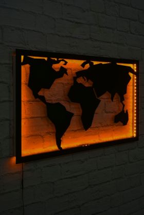 Decoratiune luminoasa LED, World Map 2, MDF, 60 LED-uri, Galben