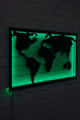 Decoratiune luminoasa LED, World Map 2, MDF, 60 LED-uri, Verde