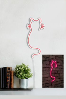 Decoratiune luminoasa LED, Cat, Benzi flexibile de neon, DC 12 V, Roz