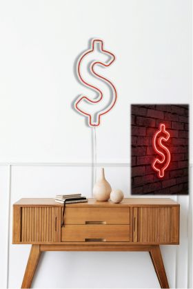 Decoratiune luminoasa LED, Dollar Sign, Benzi flexibile de neon, DC 12 V, Rosu