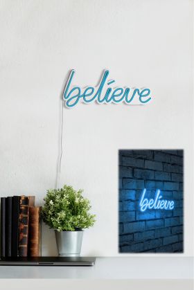 Decoratiune luminoasa LED, Believe, Benzi flexibile de neon, DC 12 V, Albastru